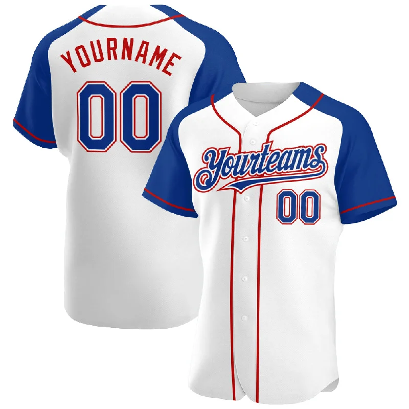 Baseball Jersey For Personalized Fan Apparel-Custom White Royal-Red Authentic Raglan Sleeves Baseball Jersey