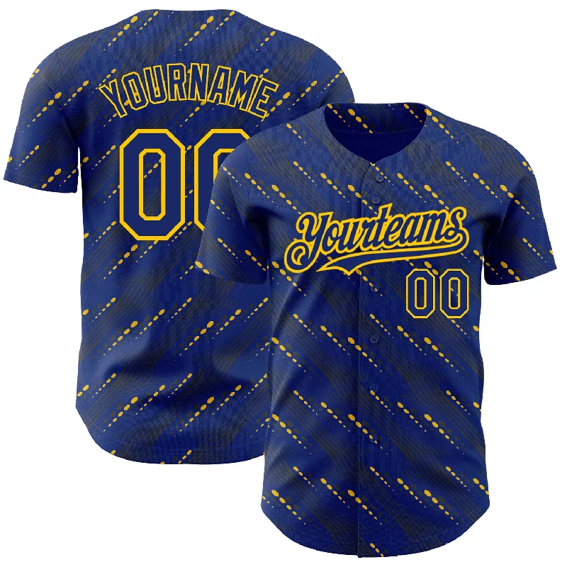 Baseball Jersey For Softball Custom Fan Gear-Custom Royal Yellow 3D Pattern Design Slant Lines Authentic Baseball Jersey