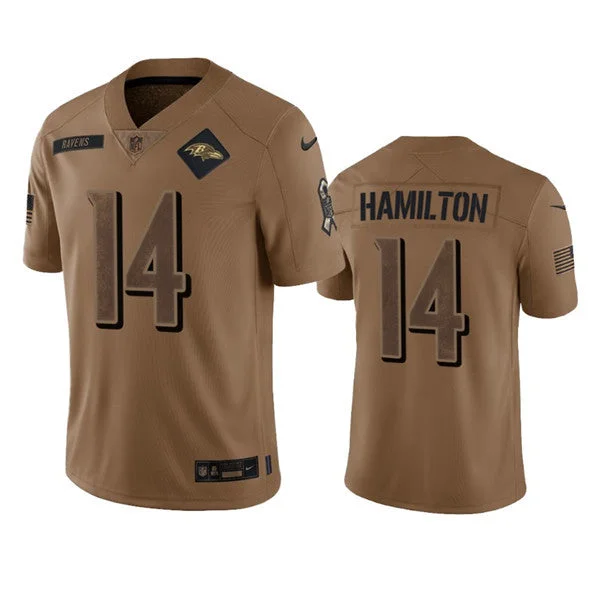 Football Jersey For Alumni Orders-Men's Baltimore Ravens #14 Kyle Hamilton 2023 Brown Salute To Service Limited Football Stitched Jersey