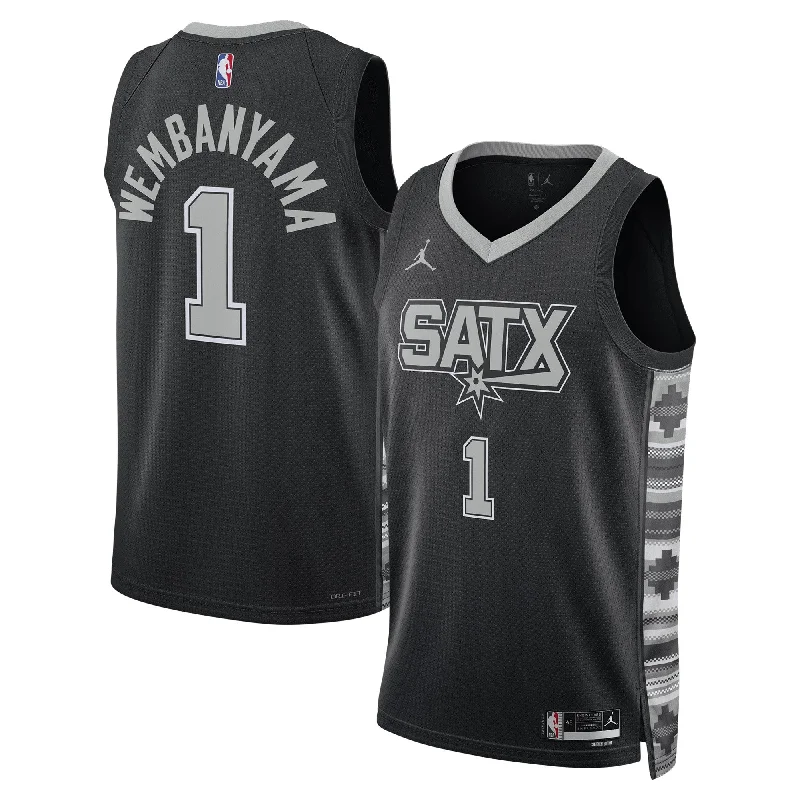 Basketball Jersey With Embroidered Team Logos-Victor Wembanyama San Antonio Spurs Jordan Brand Unisex Swingman Basketball Jersey - Statement Edition - Black