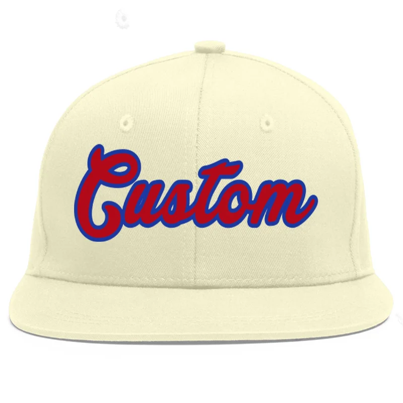 Baseball Cap For Official League Merchandise-Custom Cream Red-Royal Flat Eaves Sport Baseball Cap