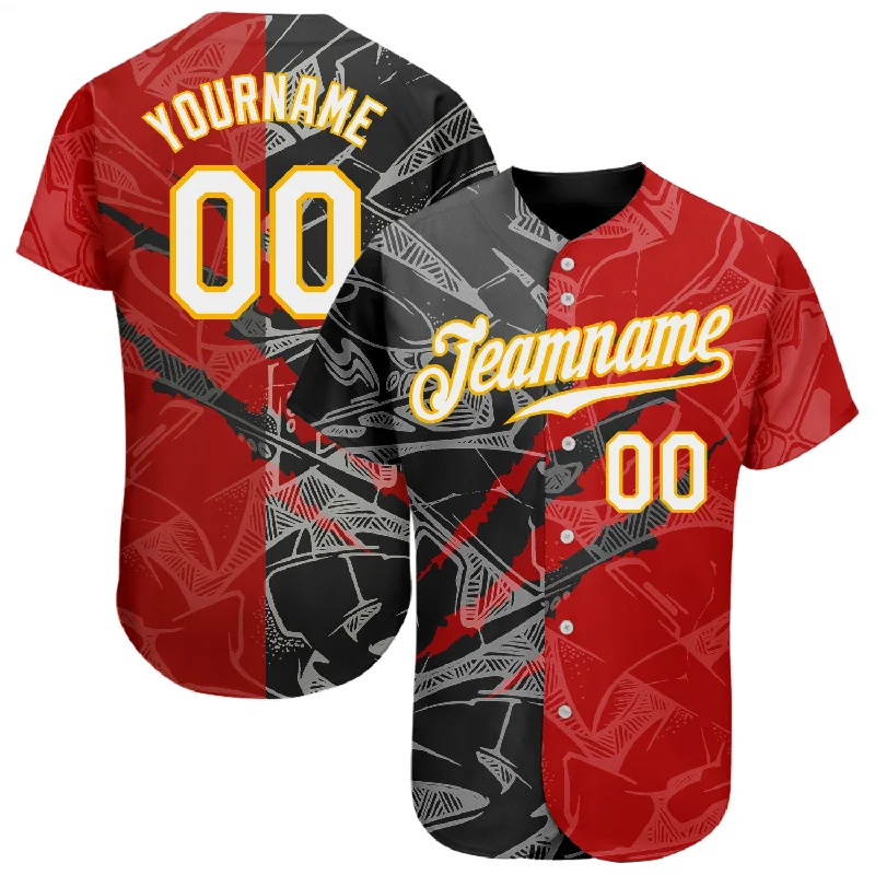 Baseball Jersey With Personalized Text-Custom Graffiti Pattern White Black-Yellow 3D Scratch Authentic Baseball Jersey