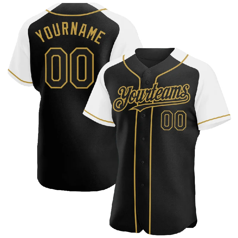 Baseball Jersey For Alumni Fan Apparel-Custom Black White-Old Gold Authentic Raglan Sleeves Baseball Jersey