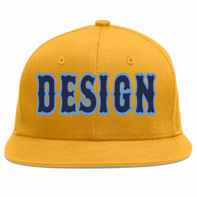 Baseball Cap For Personalized Fan Gear-Custom Gold Navy-Light Blue Flat Eaves Sport Baseball Cap Design for Men/Women/Youth