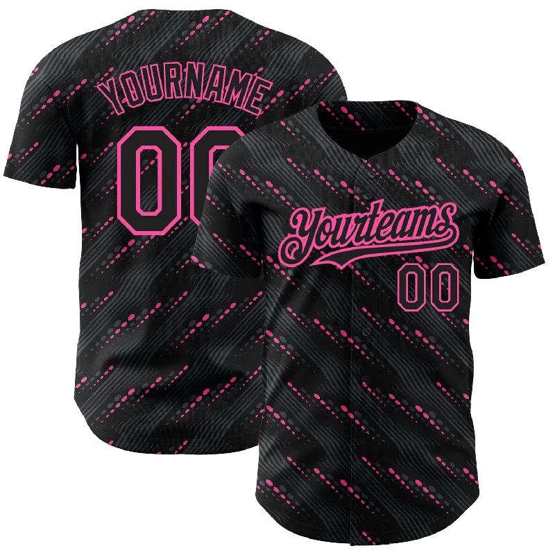 Baseball Jersey For School Fundraisers-Custom Black Pink 3D Pattern Design Slant Lines Authentic Baseball Jersey