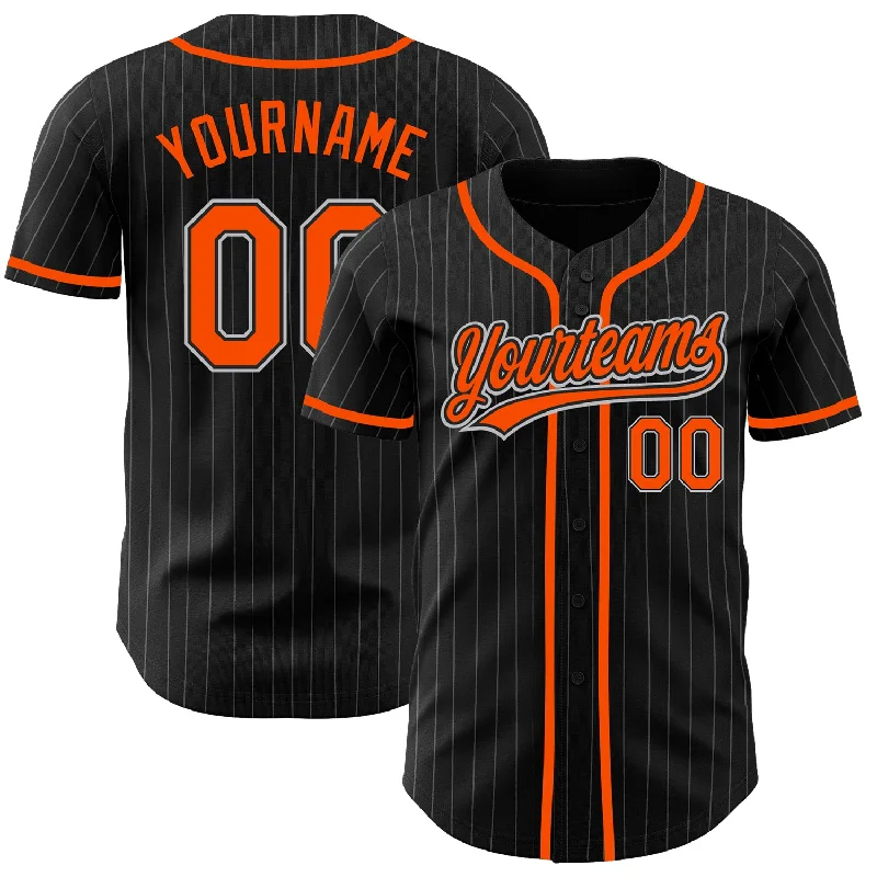 Baseball Jersey For Event Apparel Customization-Custom Black Gray Pinstripe Orange Authentic Baseball Jersey