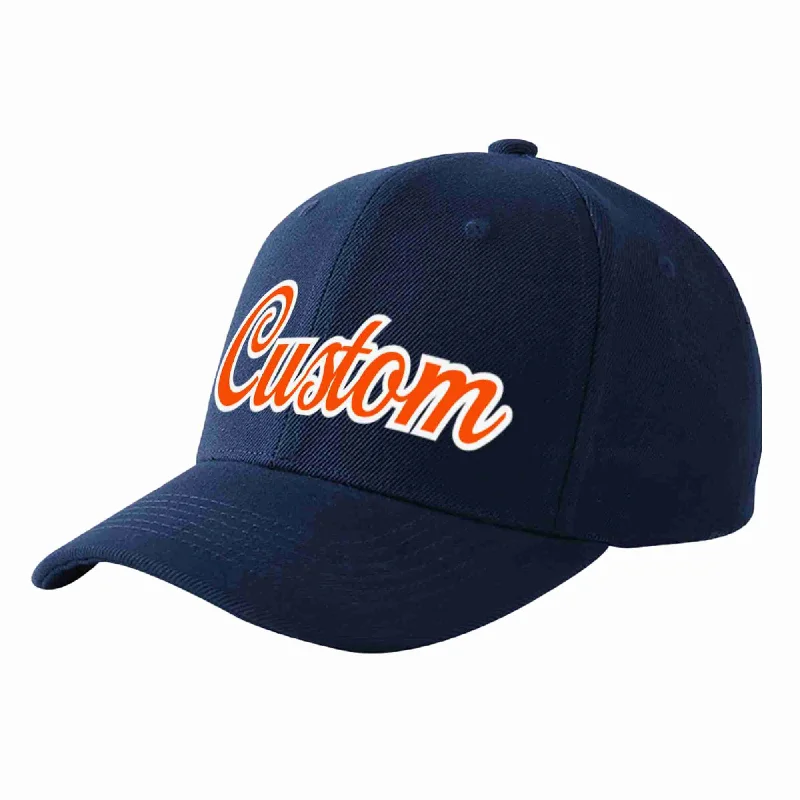 Baseball Cap For College Teams-Custom Navy Orange-White Curved Eaves Sport Baseball Cap Design for Men/Women/Youth