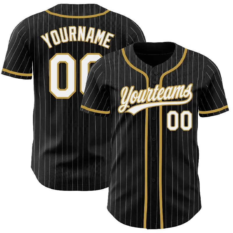 Baseball Jersey For Family Fan Custom Orders-Custom Black White Pinstripe White-Old Gold Authentic Baseball Jersey