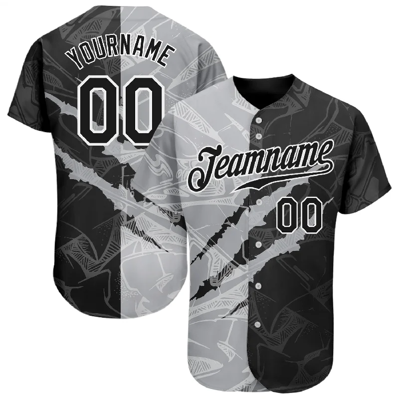 Baseball Jersey For Fundraisers-Custom Graffiti Pattern Black-Gray 3D Scratch Authentic Baseball Jersey