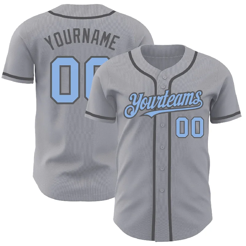 Baseball Jersey For Fan Apparel-Custom Gray Light Blue-Steel Gray Authentic Baseball Jersey