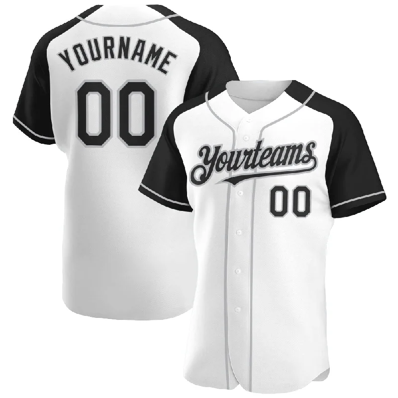 Baseball Jersey For Game Day Merch-Custom White Black-Gray Authentic Raglan Sleeves Baseball Jersey