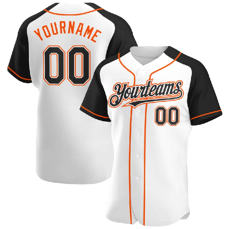 Baseball Jersey For Custom Event Apparel-Custom White Black-Orange Authentic Raglan Sleeves Baseball Jersey