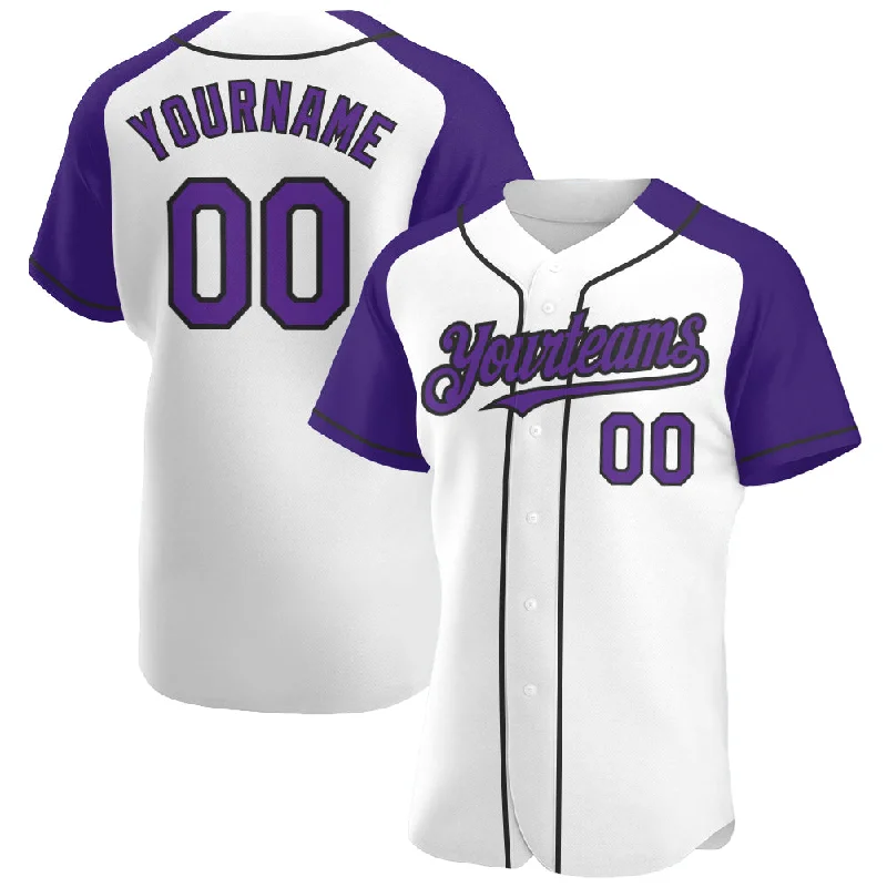 Baseball Jersey For School Spirit Apparel-Custom White Purple-Black Authentic Raglan Sleeves Baseball Jersey