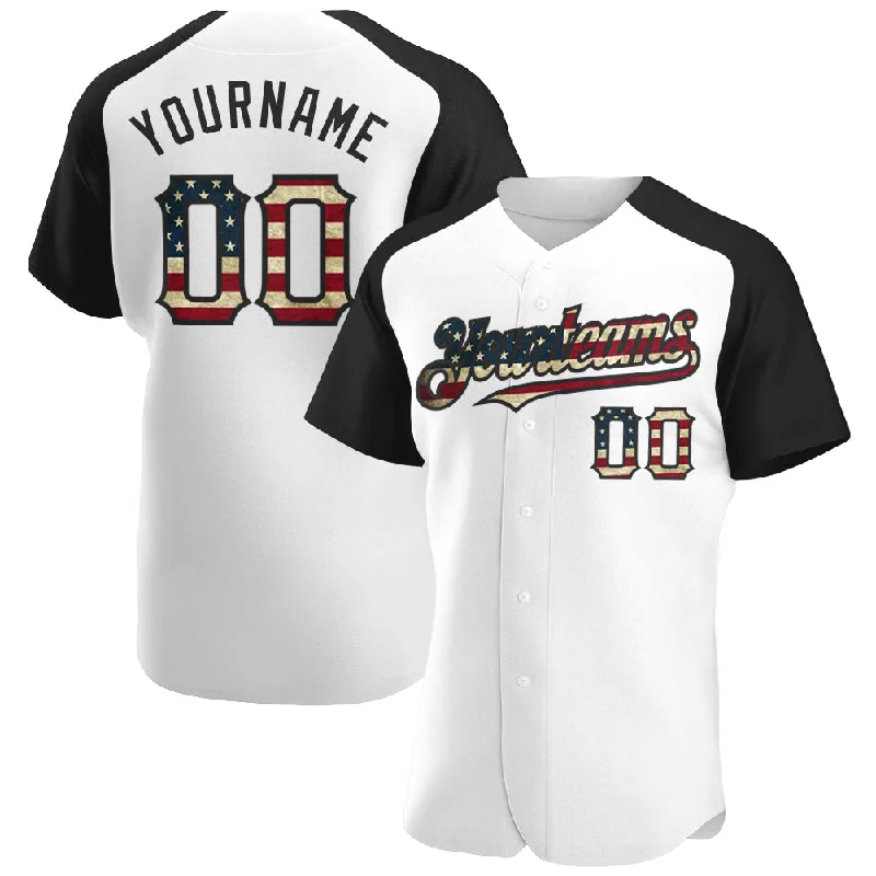 Baseball Jersey For Event Merchandise-Custom White Vintage USA Flag-Black Authentic Raglan Sleeves Baseball Jersey