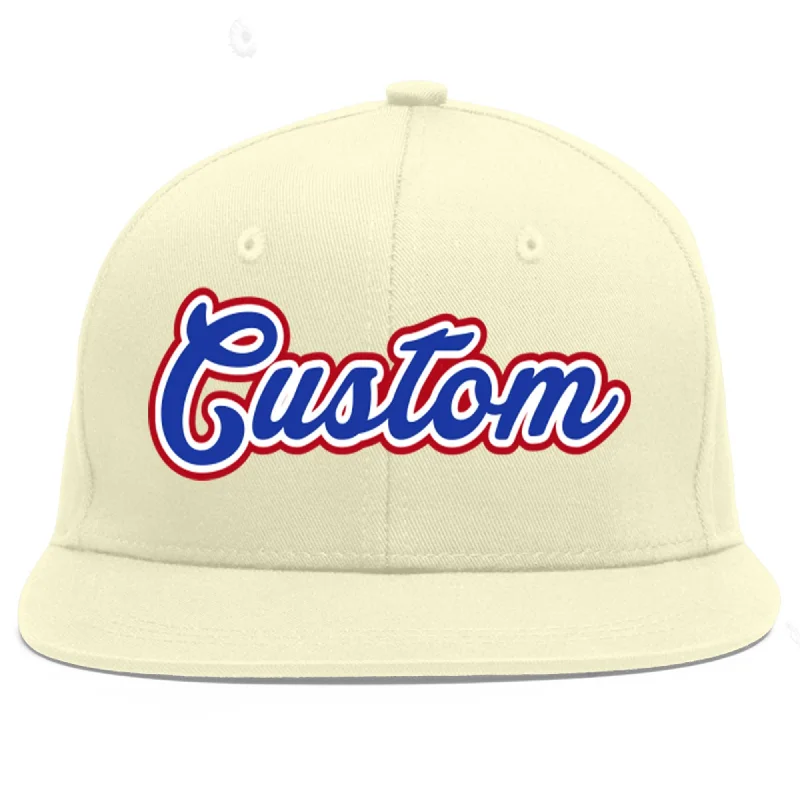 Baseball Cap For Custom Fan Clothing-Custom Cream Royal-White Flat Eaves Sport Baseball Cap