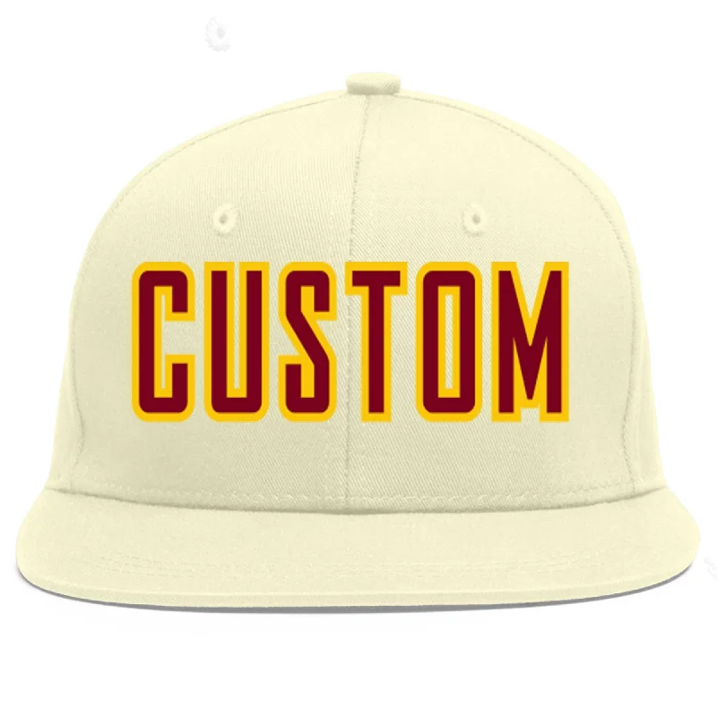 Baseball Cap For Group Team Apparel Customization-Custom Cream Crimson-Gold Flat Eaves Sport Baseball Cap