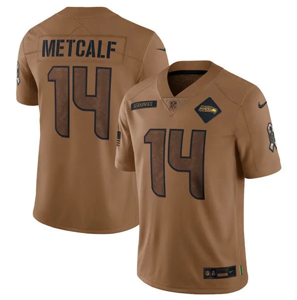 Football Jersey For Family Custom Apparel-Men's Seattle Seahawks #14 DK Metcalf 2023 Brown Salute To Service Limited Football Stitched Jersey