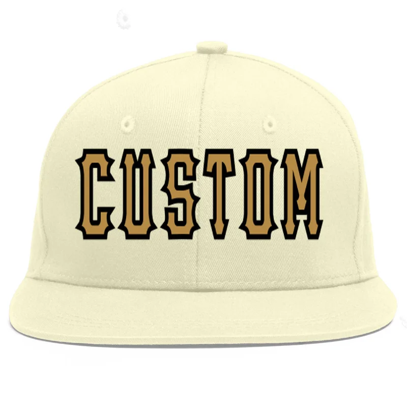 Baseball Cap For Official Merchandise Customization-Custom Cream Old Gold-Black Flat Eaves Sport Baseball Cap