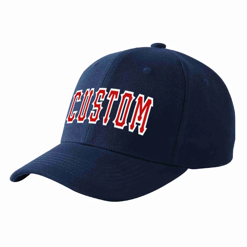 Baseball Cap For Corporate Gifts-Custom Navy Red-White Curved Eaves Sport Baseball Cap Design for Men/Women/Youth