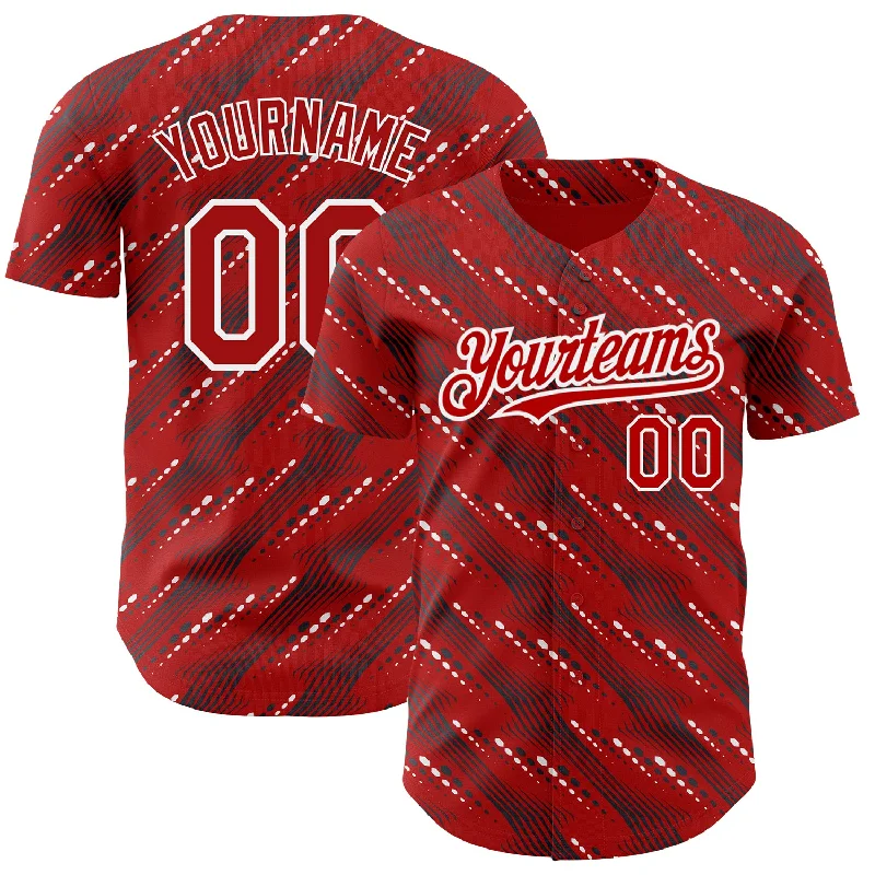 Baseball Jersey For Special Team Fundraisers-Custom Red White 3D Pattern Design Slant Lines Authentic Baseball Jersey