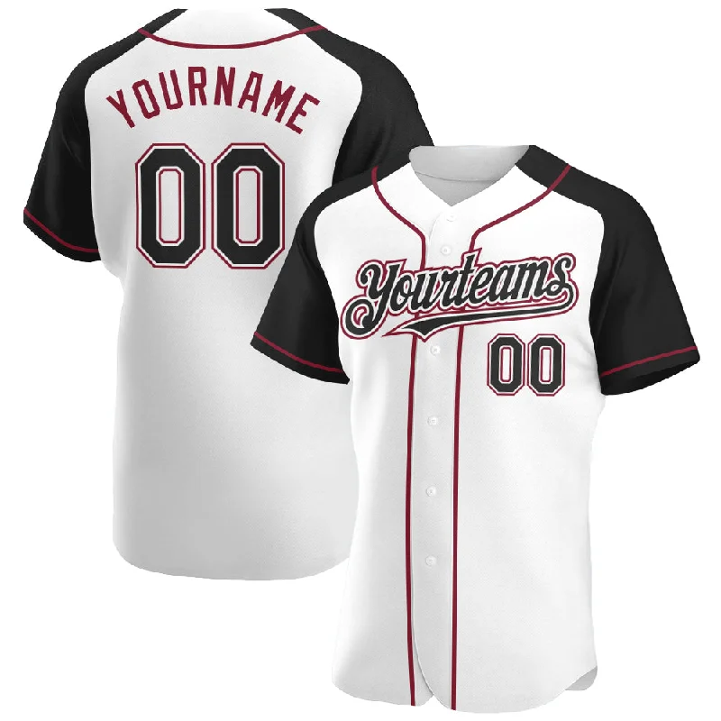 Baseball Jersey For Promotional Fan Gear-Custom White Black-Crimson Authentic Raglan Sleeves Baseball Jersey