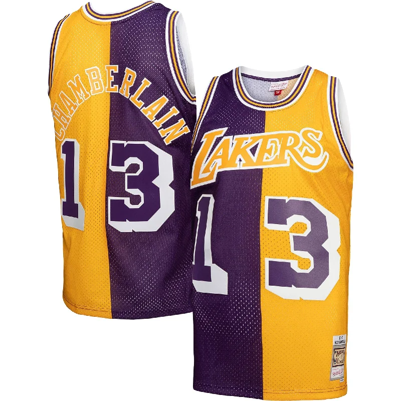 Basketball Jersey For Streetball Players-Wilt Chamberlain Los Angeles Lakers Hardwood Classics 1971/72 Split Swingman Basketball Jersey - Purple/gold