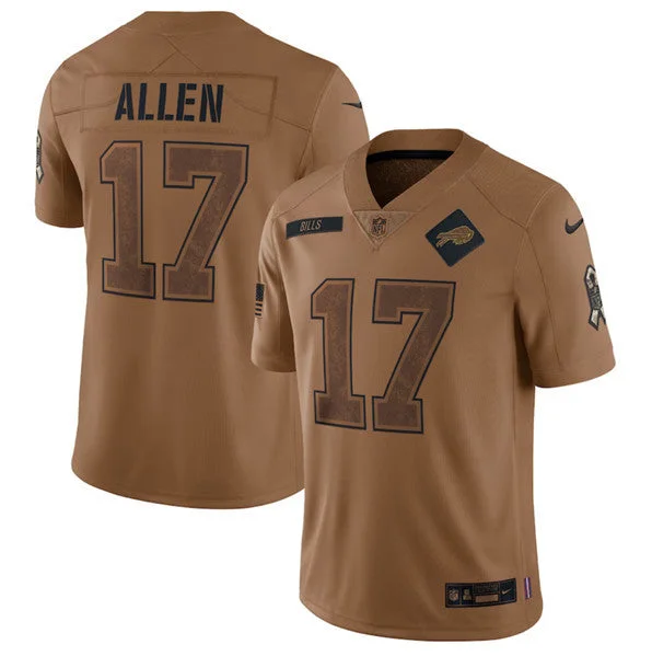 Football Jersey For Special Custom Team Gear-Men's Buffalo Bills #17 Josh Allen 2023 Brown Salute To Service Limited Football Stitched Jersey