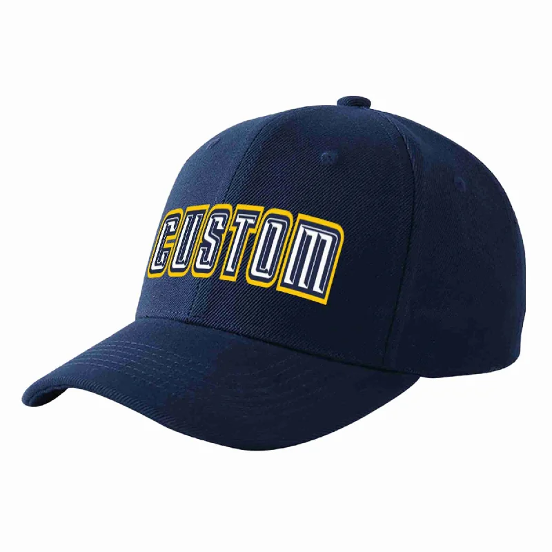 Baseball Cap For Team Fundraising-Custom Navy White-Navy Curved Eaves Sport Baseball Cap Design for Men/Women/Youth