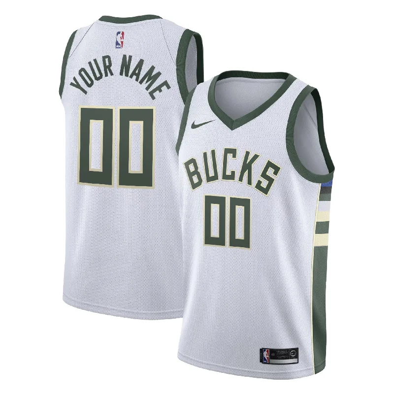 Basketball Jersey For Family Event Merchandise-Milwaukee Bucks Swingman Custom Basketball Jersey White - Association Edition