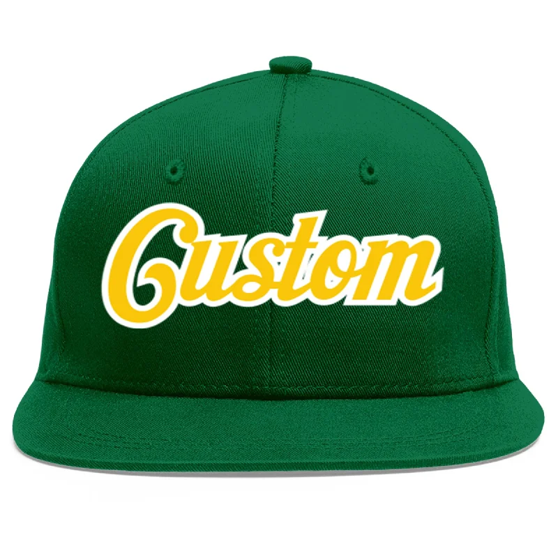 Baseball Cap With Personalized Graphics-Custom Green Gold-White Flat Eaves Sport Baseball Cap