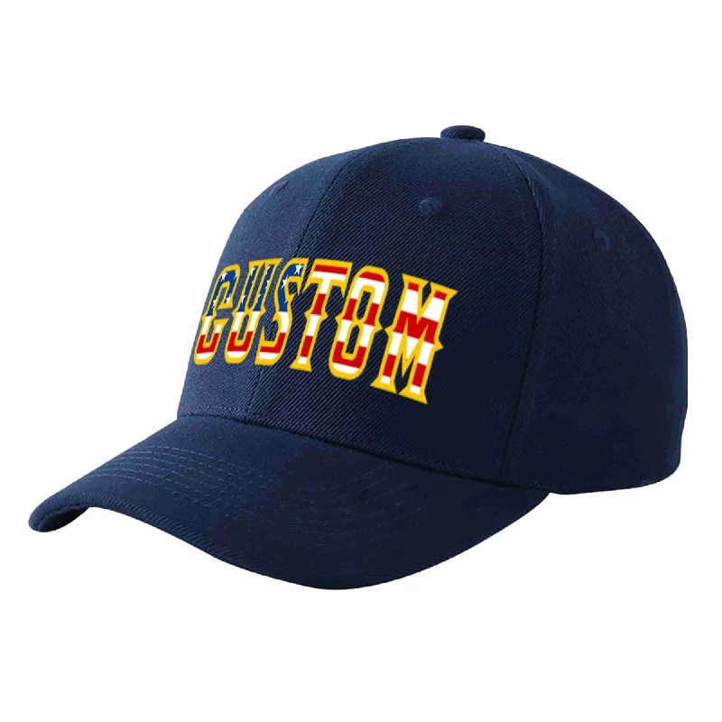 Baseball Cap For Alumni Merchandise-Custom Navy Vintage USA Flag-Gold Curved Eaves Sport Baseball Cap Design for Men/Women/Youth