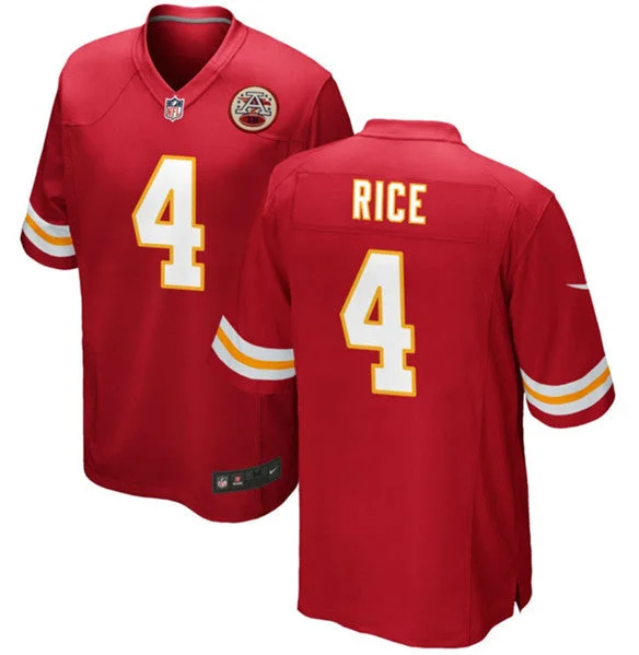 Football Jersey For High School Fans-Men’s Kansas City Chiefs #4 Rashee Rice Red Football Stitched Game Jersey