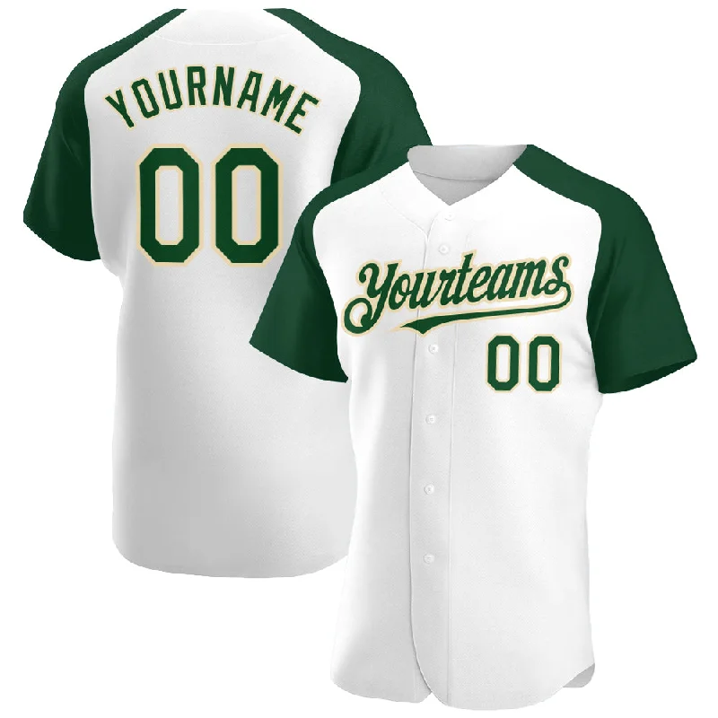 Baseball Jersey For Softball Custom Fan Gear-Custom White Green-City Cream Authentic Raglan Sleeves Baseball Jersey