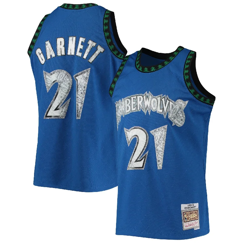 Custom Basketball Jersey-Kevin Garnett Minnesota Timberwolves 2003/04 Hardwood Classics 75th Anniversary Diamond Swingman Basketball Jersey - Blue