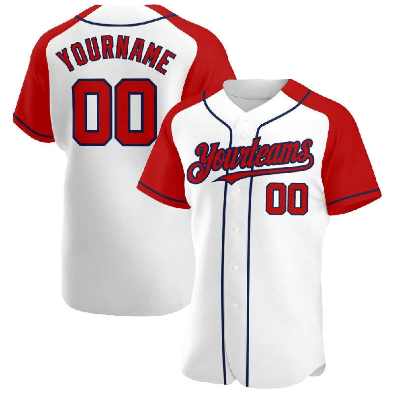 Baseball Jersey For Custom Sports Gear-Custom White Red-Navy Authentic Raglan Sleeves Baseball Jersey