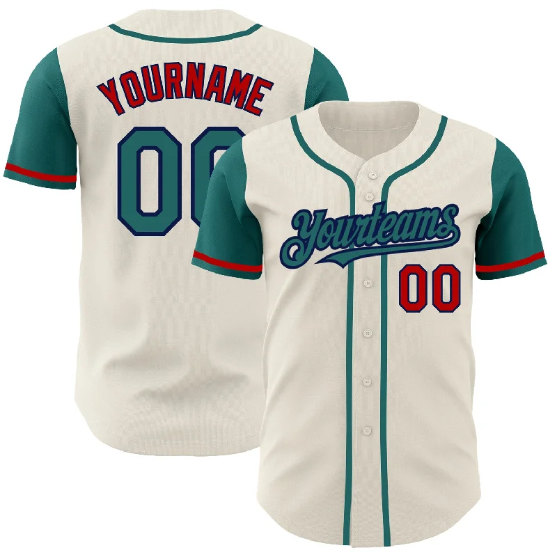 Baseball Jersey For Custom Tournament Orders-Custom Cream Teal Navy-Red Authentic Two Tone Baseball Jersey