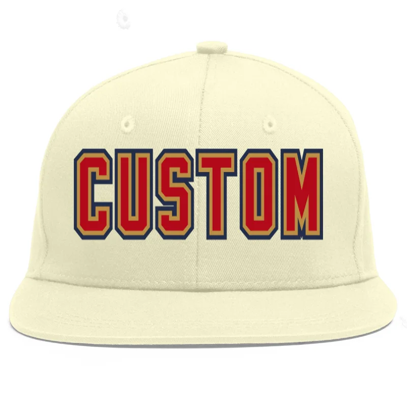 Baseball Cap For Fan Club Custom Gear-Custom Cream Red-Old Gold Flat Eaves Sport Baseball Cap