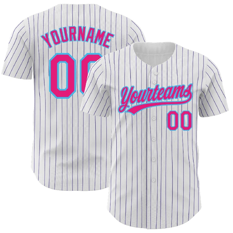 Baseball Jersey For Custom Team Recognition-Custom White Purple Pinstripe Hot Pink-Sky Blue Authentic Baseball Jersey