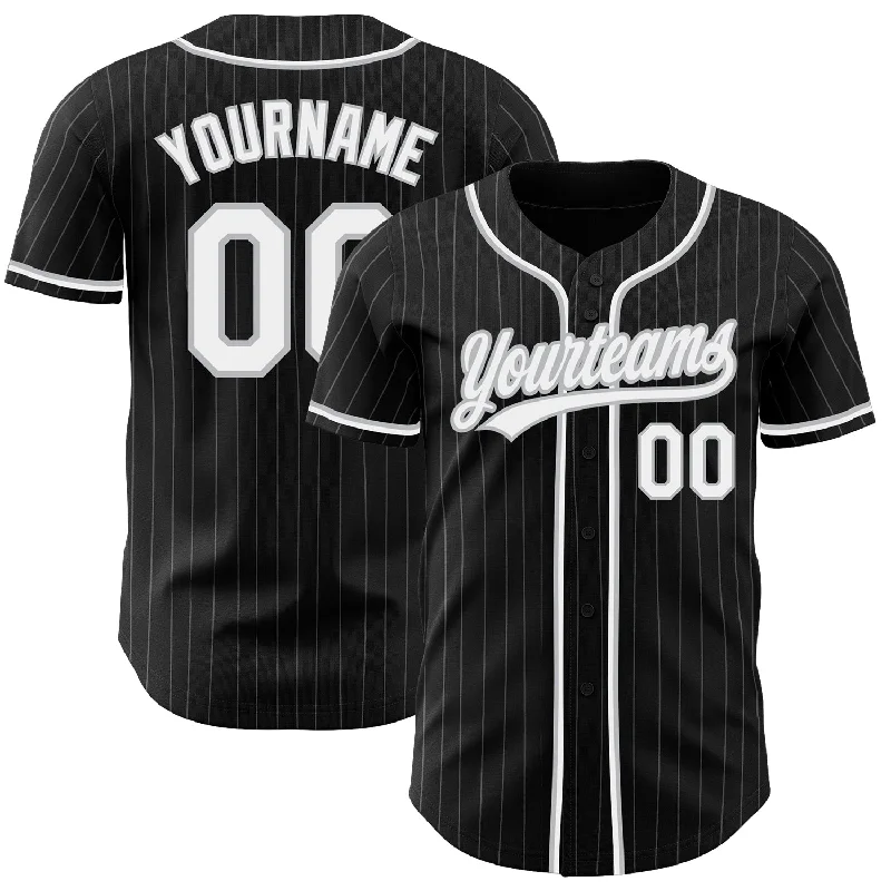 Baseball Jersey For School Spirit Customization-Custom Black Gray Pinstripe White Authentic Baseball Jersey