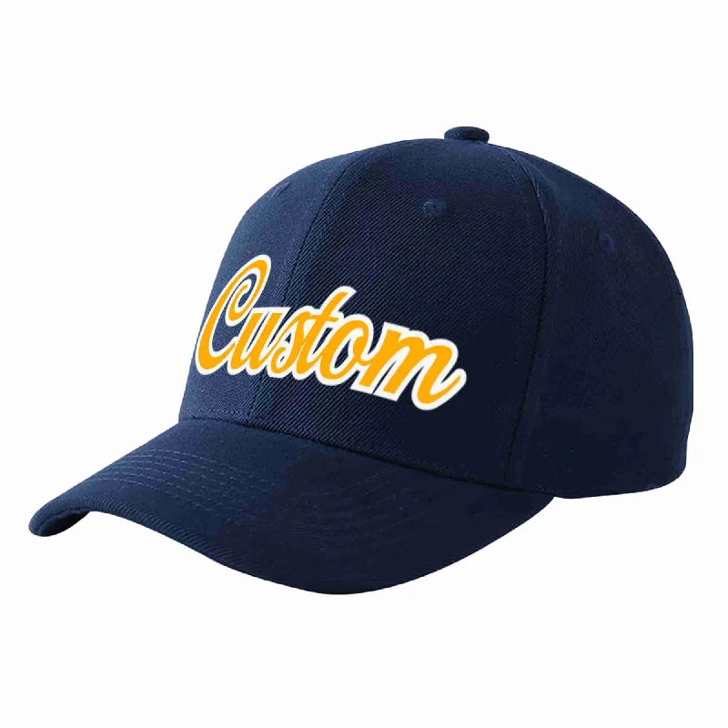 Baseball Cap For School Teams-Custom Navy Yellow-White Curved Eaves Sport Baseball Cap Design for Men/Women/Youth