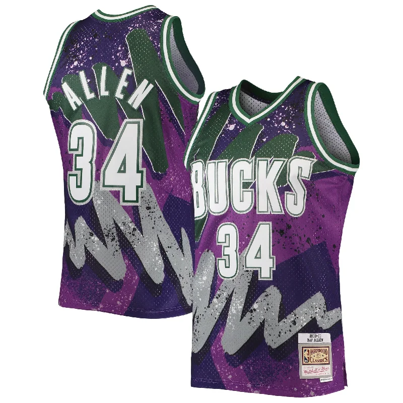 Basketball Jersey With Personalized Number-Ray Allen Milwaukee Bucks Hardwood Classics 2000/01 Hyper Hoops Swingman Basketball Jersey - Purple