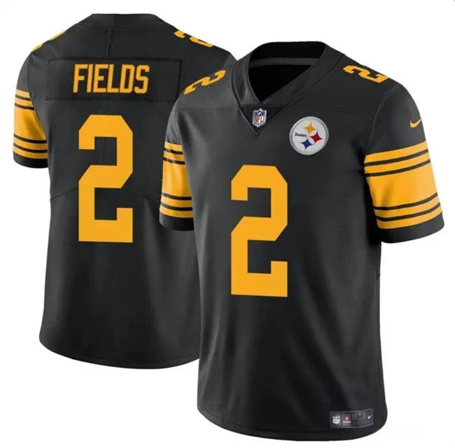 Football Jersey For Fan Apparel-Men's Pittsburgh Steelers #2 Justin Fields Black Color Rush Vapor Limited Football Stitched Jersey