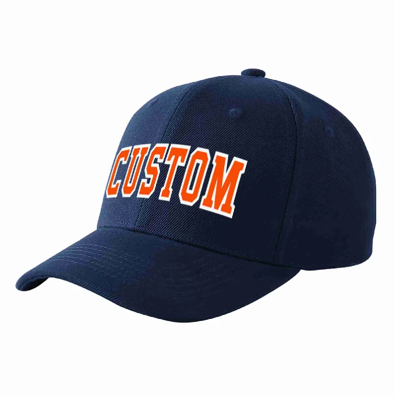 Baseball Cap For Fan Merchandise-Custom Navy Orange-White Curved Eaves Sport Baseball Cap Design for Men/Women/Youth