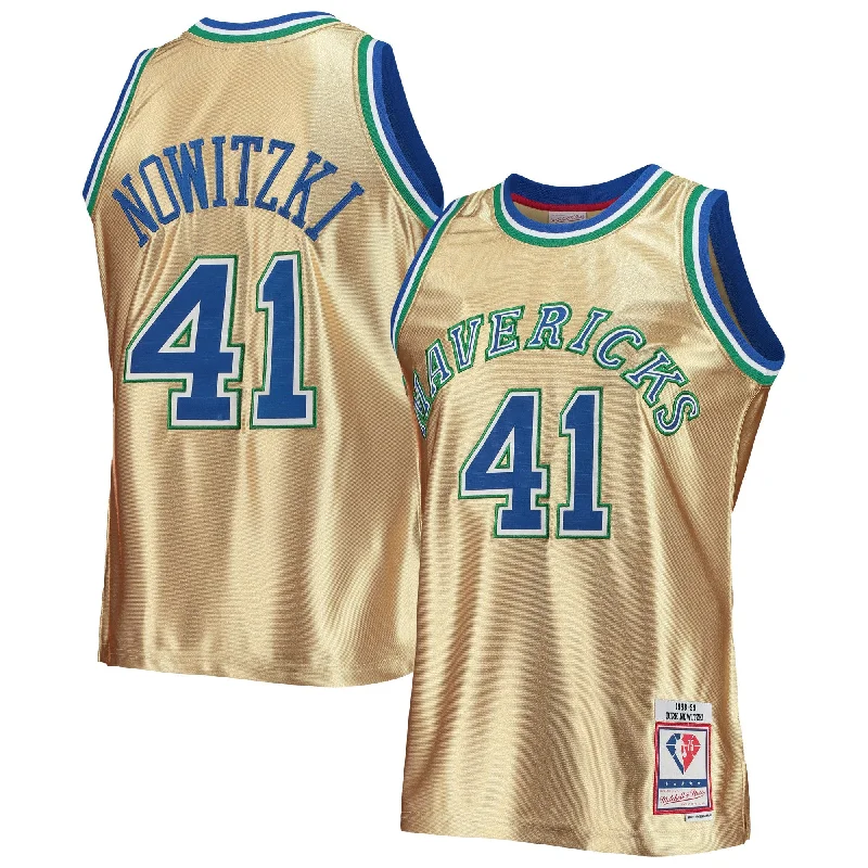 Basketball Jersey For Court Performance-Dirk Nowitzki Dallas Mavericks 75th Anniversary 1998/99 Hardwood Classics Swingman Basketball Jersey - Gold