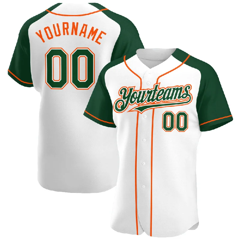 Baseball Jersey For Personalized Fan Apparel-Custom White Green-Orange Authentic Raglan Sleeves Baseball Jersey