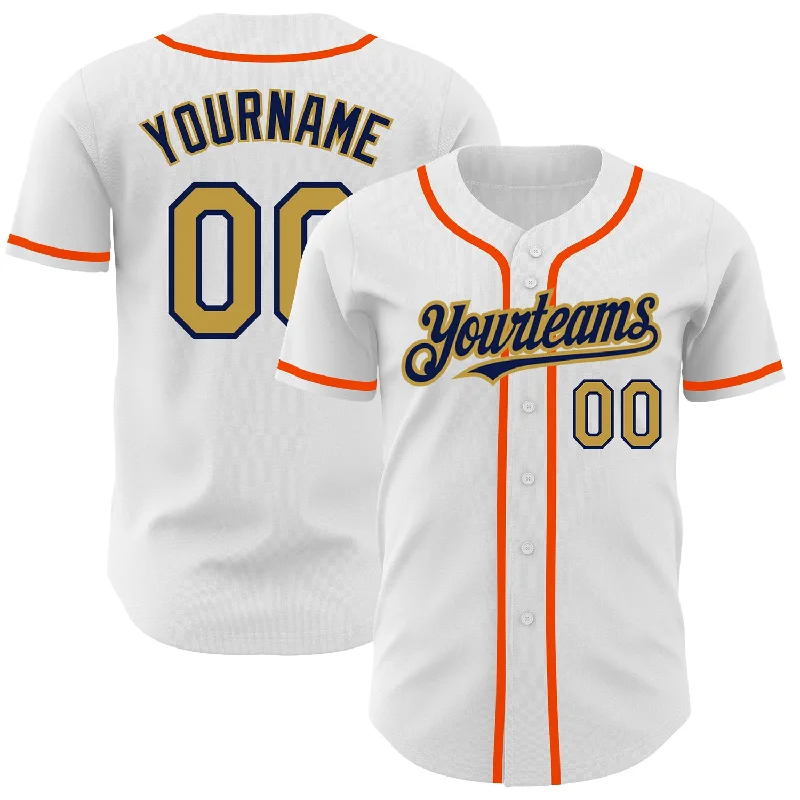 Baseball Jersey For Custom Player Gear Orders-Custom White Old Gold Navy-Orange Authentic Baseball Jersey