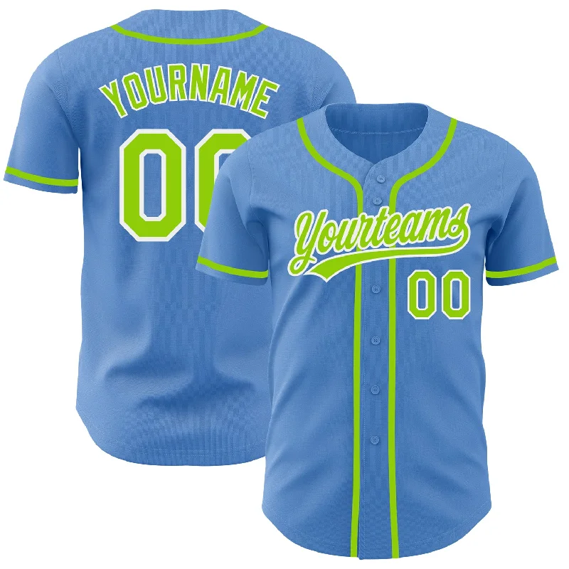 Baseball Jersey For Softball Apparel Customization-Custom Powder Blue Neon Green-White Authentic Baseball Jersey