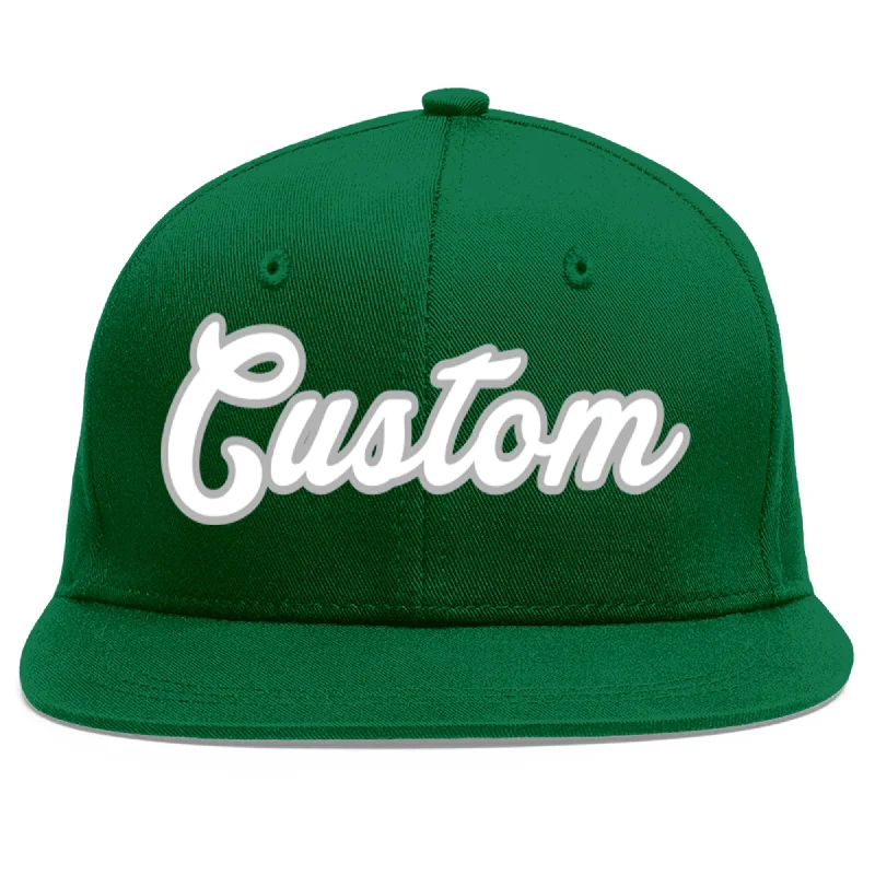 Baseball Cap For Fan Apparel Customization-Custom Green White-Gray Flat Eaves Sport Baseball Cap