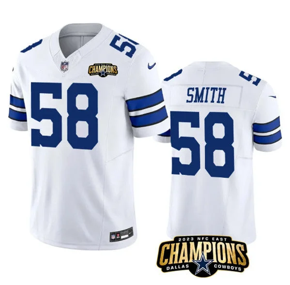 Football Jersey For Custom Sports Orders-Men's Dallas Cowboys #58 Mazi Smith White 2023 F.U.S.E. NFC East Champions Patch Football Stitched Jersey