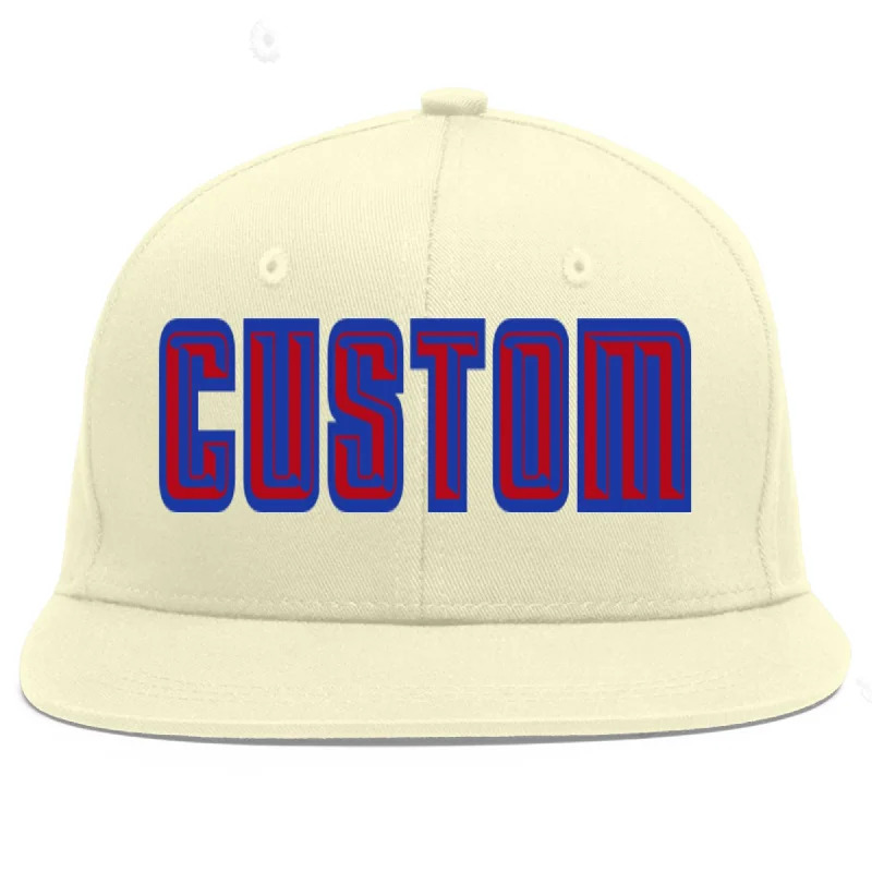 Baseball Cap For Softball Fan Custom Gear-Custom Cream Red-Royal Flat Eaves Sport Baseball Cap